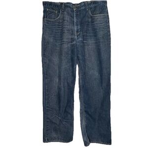 Reverb Brooklyn Dark Resin Wrinkle Jeans Mens 40x32‎ Relaxed Straight Blue Denim
